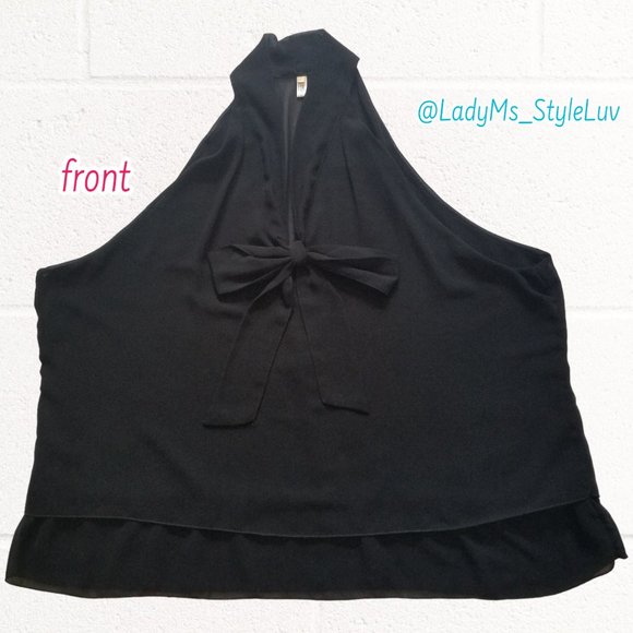 Women's Asymmetrical Chiffon Semi-Sheer Layers Flowy Halter Sleeveless Top - Picture 2 of 6